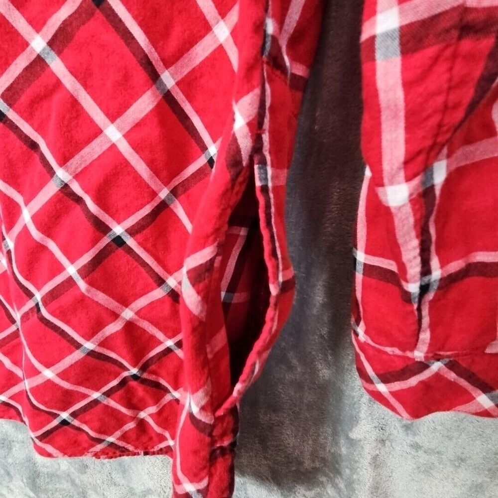J Jill  Blouse Womens L Long Sleeve Red Plaid Button Tunic Long Length Pockets - Picture 8 of 12